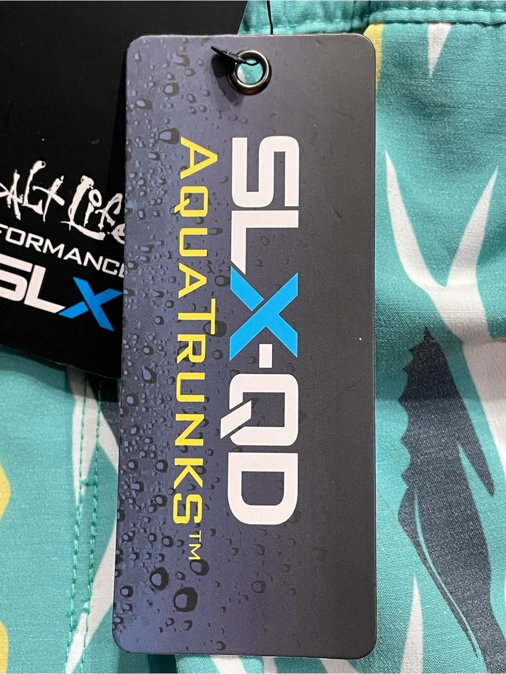 Salt Life Men’s Teal Patterned Swim Trunks with Yellow & Navy Accents